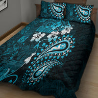 Fiji Masi Paisley Quilt Bed Set Fijian Hibiscus Tapa Sky Blue Version LT01 - Polynesian Pride