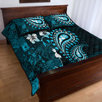 Fiji Masi Paisley Quilt Bed Set Fijian Hibiscus Tapa Sky Blue Version LT01 - Polynesian Pride