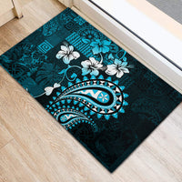 Fiji Masi Paisley Rubber Doormat Fijian Hibiscus Tapa Sky Blue Version LT01 - Polynesian Pride