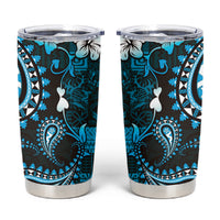 Fiji Masi Paisley Tumbler Cup Fijian Hibiscus Tapa Sky Blue Version