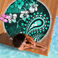 Fiji Masi Paisley Beach Blanket Fijian Hibiscus Tapa Turquoise Version LT01 - Polynesian Pride