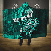 Fiji Masi Paisley Hooded Blanket Fijian Hibiscus Tapa Turquoise Version LT01 One Size Turquoise - Polynesian Pride