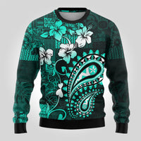 Fiji Masi Paisley Ugly Christmas Sweater Fijian Hibiscus Tapa Turquoise Version LT01 - Polynesian Pride