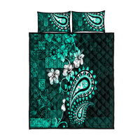 Fiji Masi Paisley Quilt Bed Set Fijian Hibiscus Tapa Turquoise Version LT01 Turquoise - Polynesian Pride