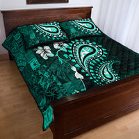 Fiji Masi Paisley Quilt Bed Set Fijian Hibiscus Tapa Turquoise Version LT01 - Polynesian Pride