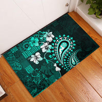 Fiji Masi Paisley Rubber Doormat Fijian Hibiscus Tapa Turquoise Version LT01 Turquoise - Polynesian Pride