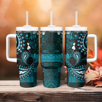 Fiji Masi Paisley Tumbler With Handle Fijian Hibiscus Tapa Turquoise Version