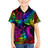 LGBT History Month Family Matching Off Shoulder Maxi Dress and Hawaiian Shirt Polynesian Hammerhead Shark LT01 Son's Shirt Rainbow - Polynesian Pride