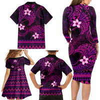 FSM Culture Day Family Matching Long Sleeve Bodycon Dress and Hawaiian Shirt Tribal Pattern Pink Version LT01 - Polynesian Pride