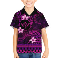 FSM Kosrae State Family Matching Off Shoulder Short Dress and Hawaiian Shirt Tribal Pattern Pink Version LT01 Son's Shirt Pink - Polynesian Pride