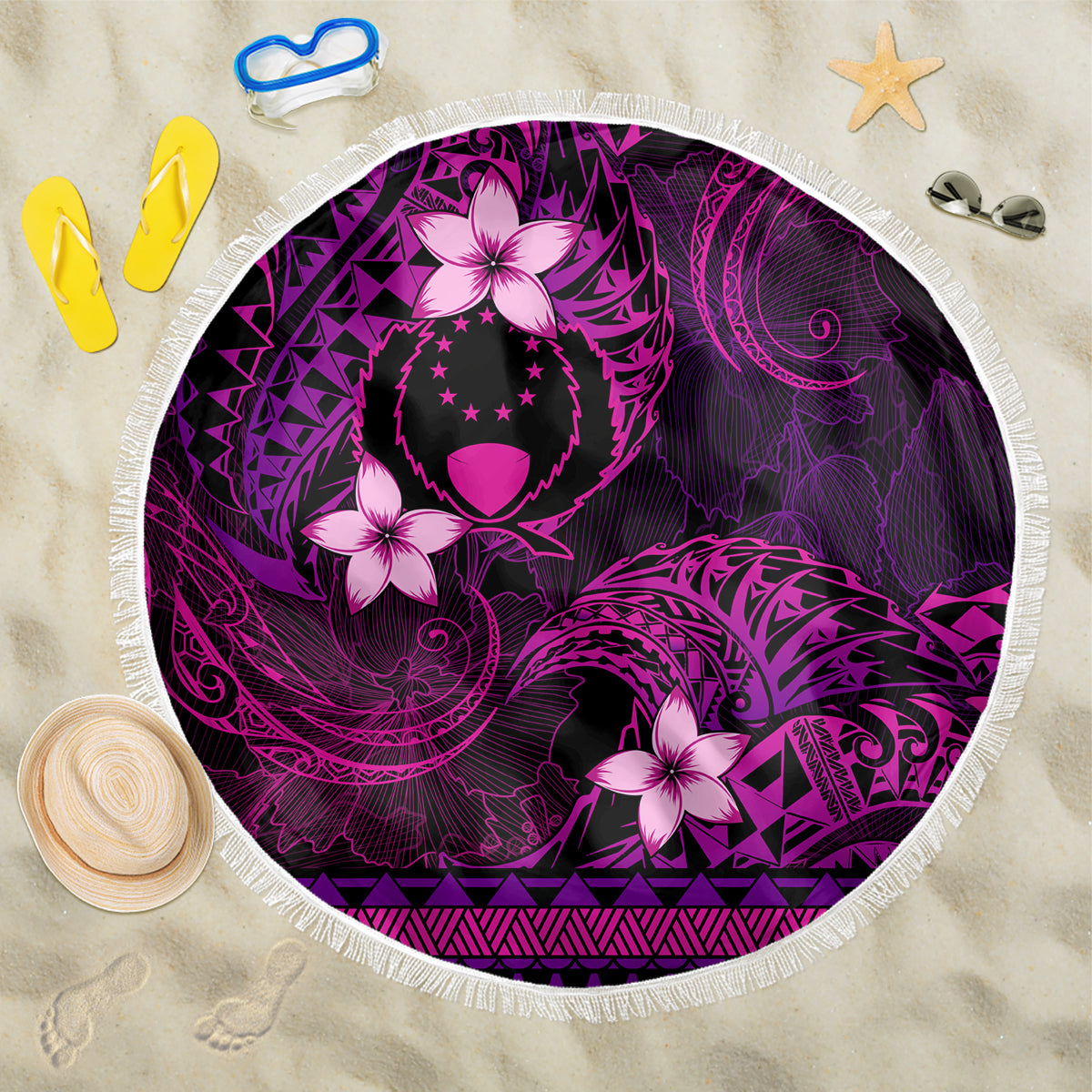 FSM Pohnpei State Beach Blanket Tribal Pattern Pink Version LT01 One Size 150cm Pink - Polynesian Pride