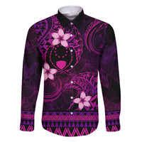 FSM Pohnpei State Family Matching Tank Maxi Dress and Hawaiian Shirt Tribal Pattern Pink Version LT01 Dad's Shirt - Long Sleeve Pink - Polynesian Pride