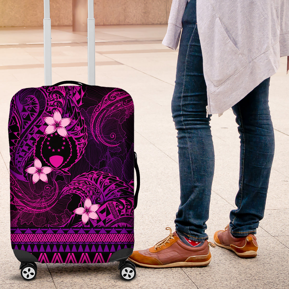 FSM Pohnpei State Luggage Cover Tribal Pattern Pink Version LT01 Pink - Polynesian Pride