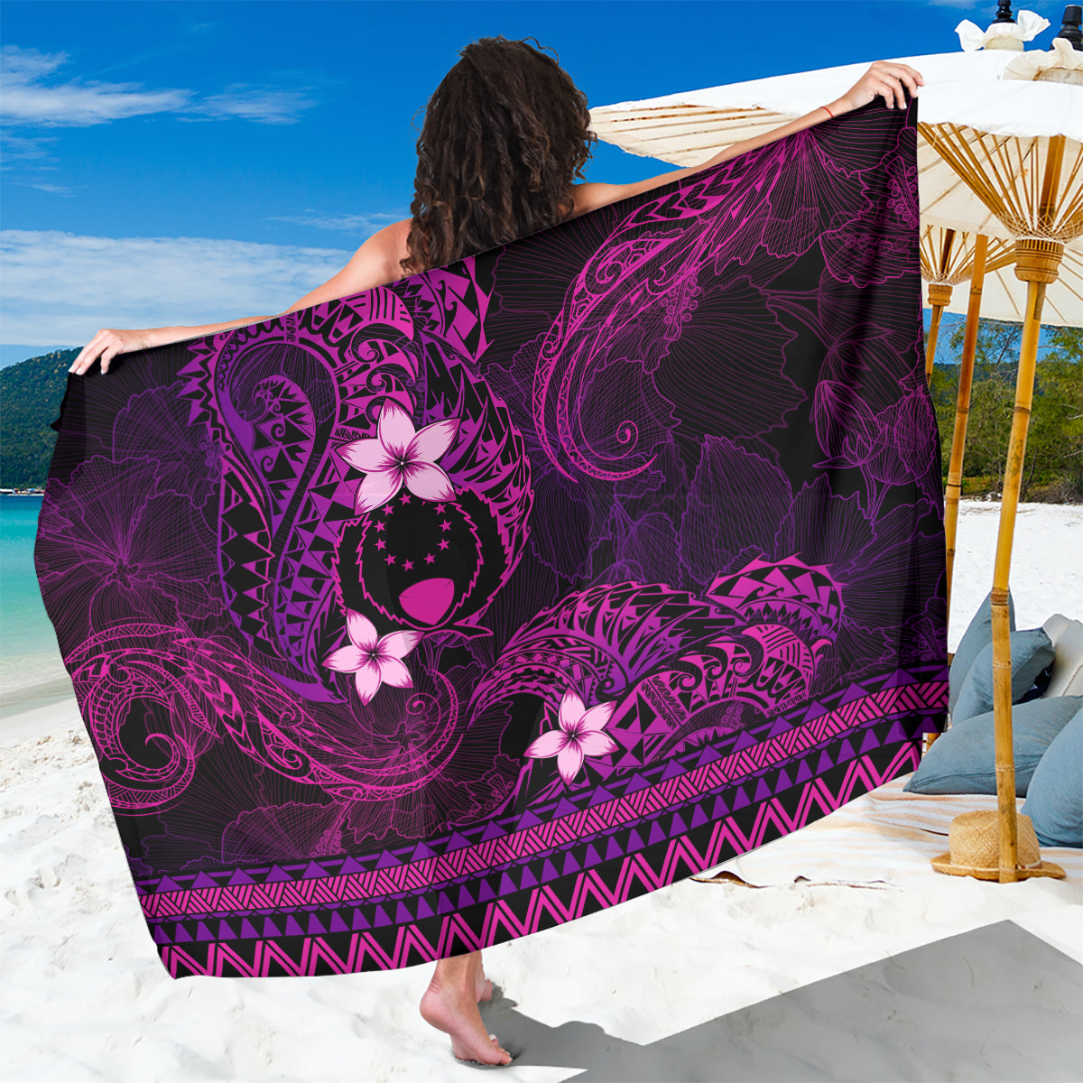 FSM Pohnpei State Sarong Tribal Pattern Pink Version LT01 One Size 44 x 66 inches Pink - Polynesian Pride
