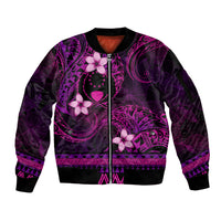 FSM Pohnpei State Sleeve Zip Bomber Jacket Tribal Pattern Pink Version LT01 Unisex Pink - Polynesian Pride