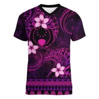 FSM Pohnpei State Women V Neck T Shirt Tribal Pattern Pink Version LT01 Female Pink - Polynesian Pride