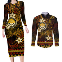 FSM Culture Day Couples Matching Long Sleeve Bodycon Dress and Long Sleeve Button Shirt Tribal Pattern Gold Version LT01 Gold - Polynesian Pride
