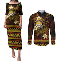 FSM Culture Day Couples Matching Puletasi and Long Sleeve Button Shirt Tribal Pattern Gold Version LT01 Gold - Polynesian Pride