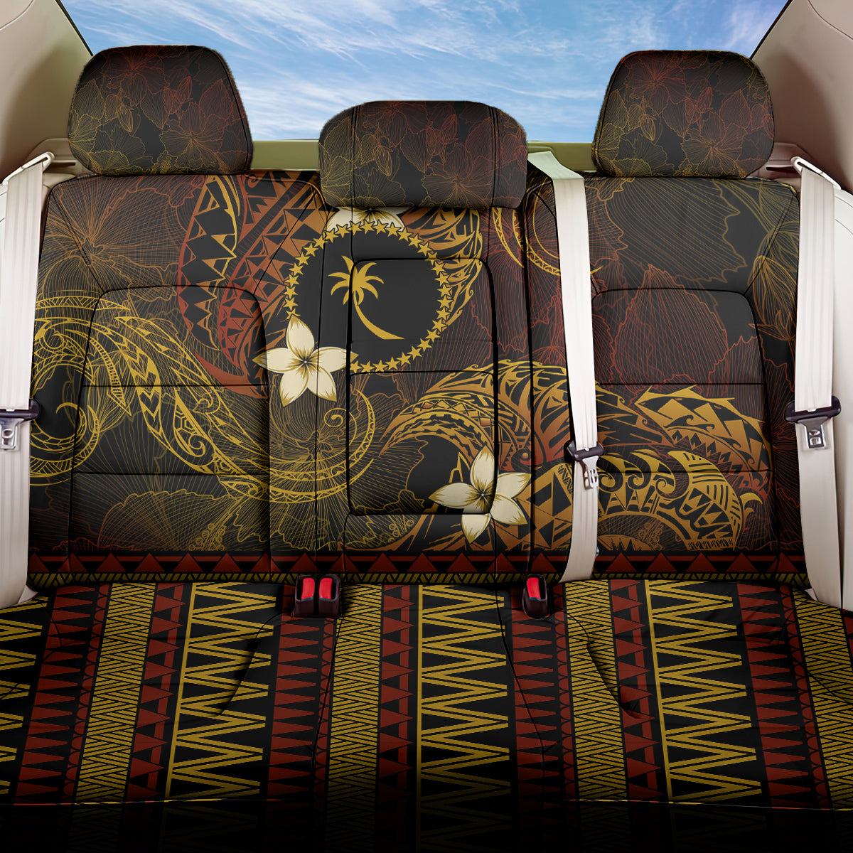 FSM Chuuk State Back Car Seat Cover Tribal Pattern Gold Version LT01 One Size Gold - Polynesian Pride