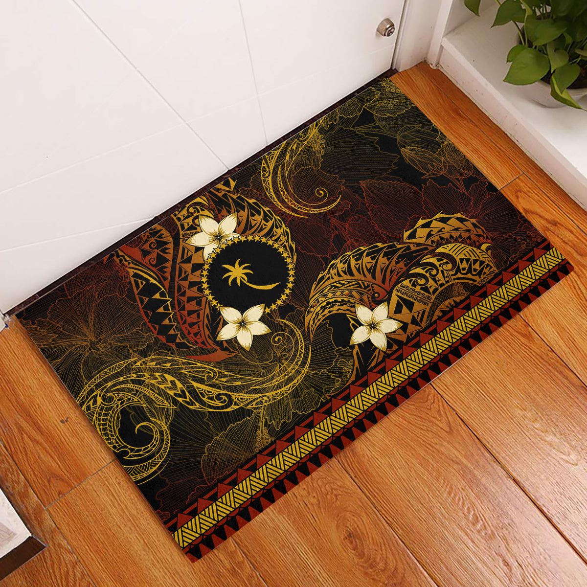 FSM Chuuk State Rubber Doormat Tribal Pattern Gold Version LT01 Gold - Polynesian Pride