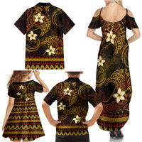FSM Kosrae State Family Matching Summer Maxi Dress and Hawaiian Shirt Tribal Pattern Gold Version LT01 - Polynesian Pride