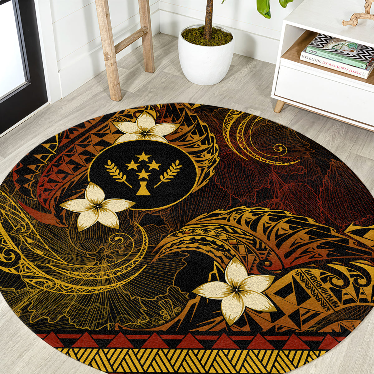 FSM Kosrae State Round Carpet Tribal Pattern Gold Version LT01 Gold - Polynesian Pride