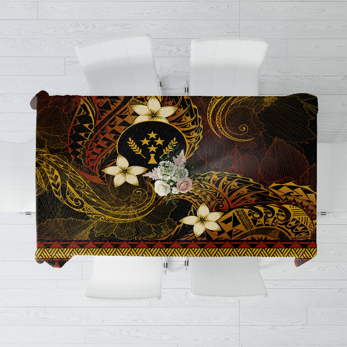 FSM Kosrae State Tablecloth Tribal Pattern Gold Version LT01 Gold - Polynesian Pride