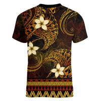 FSM Pohnpei State Women V Neck T Shirt Tribal Pattern Gold Version LT01 - Polynesian Pride