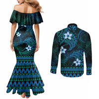 FSM Culture Day Couples Matching Mermaid Dress and Long Sleeve Button Shirt Tribal Pattern Ocean Version LT01 - Polynesian Pride