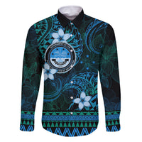 FSM Culture Day Family Matching Off Shoulder Short Dress and Hawaiian Shirt Tribal Pattern Ocean Version LT01 Dad's Shirt - Long Sleeve Blue - Polynesian Pride