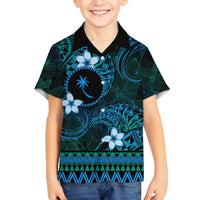 FSM Chuuk State Family Matching Off Shoulder Long Sleeve Dress and Hawaiian Shirt Tribal Pattern Ocean Version LT01 Son's Shirt Blue - Polynesian Pride