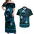 FSM Kosrae State Couples Matching Off Shoulder Maxi Dress and Hawaiian Shirt Tribal Pattern Ocean Version LT01 Blue - Polynesian Pride