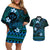 FSM Kosrae State Couples Matching Off Shoulder Short Dress and Hawaiian Shirt Tribal Pattern Ocean Version LT01 Blue - Polynesian Pride