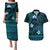 FSM Kosrae State Couples Matching Puletasi and Hawaiian Shirt Tribal Pattern Ocean Version LT01 Blue - Polynesian Pride