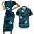 FSM Kosrae State Couples Matching Short Sleeve Bodycon Dress and Hawaiian Shirt Tribal Pattern Ocean Version LT01 Blue - Polynesian Pride