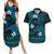 FSM Kosrae State Couples Matching Summer Maxi Dress and Hawaiian Shirt Tribal Pattern Ocean Version LT01 Blue - Polynesian Pride