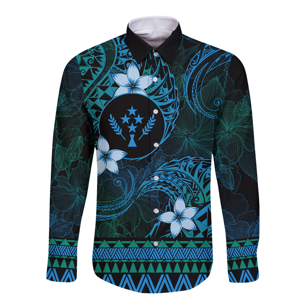 FSM Kosrae State Long Sleeve Button Shirt Tribal Pattern Ocean Version LT01 Unisex Blue - Polynesian Pride