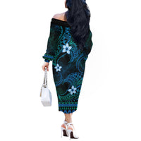 FSM Kosrae State Off The Shoulder Long Sleeve Dress Tribal Pattern Ocean Version LT01 - Polynesian Pride