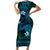 FSM Kosrae State Short Sleeve Bodycon Dress Tribal Pattern Ocean Version LT01 Long Dress Blue - Polynesian Pride