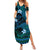 FSM Kosrae State Summer Maxi Dress Tribal Pattern Ocean Version LT01 Women Blue - Polynesian Pride