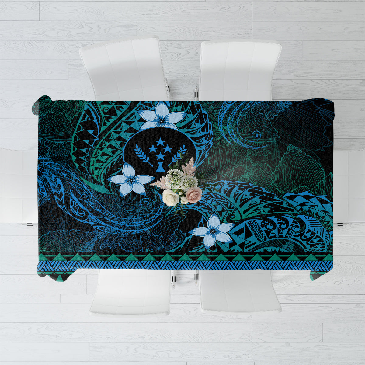 FSM Kosrae State Tablecloth Tribal Pattern Ocean Version