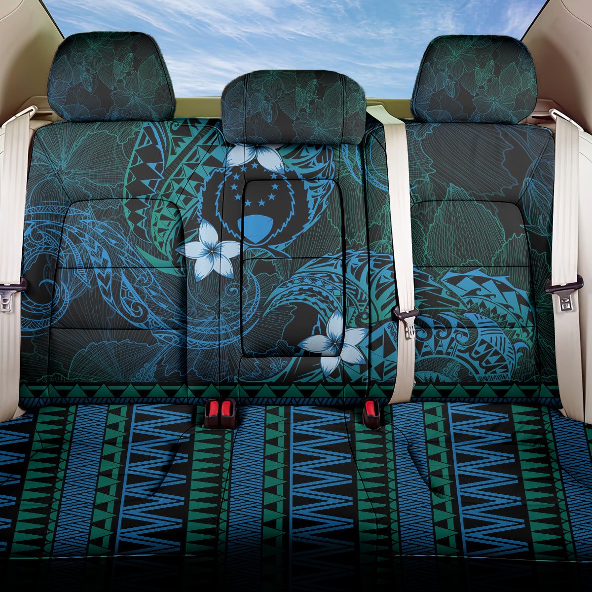 FSM Pohnpei State Back Car Seat Cover Tribal Pattern Ocean Version