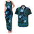 FSM Pohnpei State Couples Matching Tank Maxi Dress and Hawaiian Shirt Tribal Pattern Ocean Version LT01 Blue - Polynesian Pride