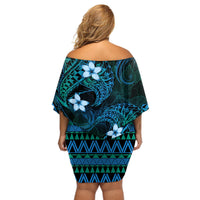 FSM Pohnpei State Off Shoulder Short Dress Tribal Pattern Ocean Version LT01 - Polynesian Pride