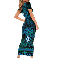 FSM Yap State Short Sleeve Bodycon Dress Tribal Pattern Ocean Version LT01 - Polynesian Pride