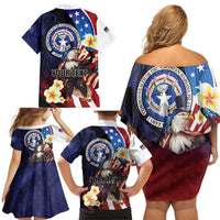 Personalized Northern Mariana Islands 4th of July Family Matching Off Shoulder Short Dress and Hawaiian Shirt Plumeria USA Eagle
