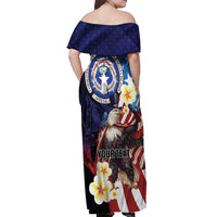 Personalized Northern Mariana Islands 4th of July Off Shoulder Maxi Dress Plumeria USA Eagle