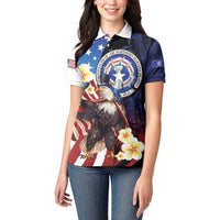 Personalized Northern Mariana Islands 4th of July Women Polo Shirt Plumeria USA Eagle