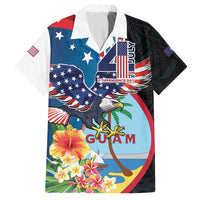 Personalized Guam Fourth of July Family Matching Long Sleeve Bodycon Dress and Hawaiian Shirt Tropical Flowers
