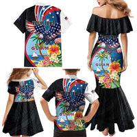 Personalized Guam Fourth of July Family Matching Mermaid Dress and Hawaiian Shirt Tropical Flowers
